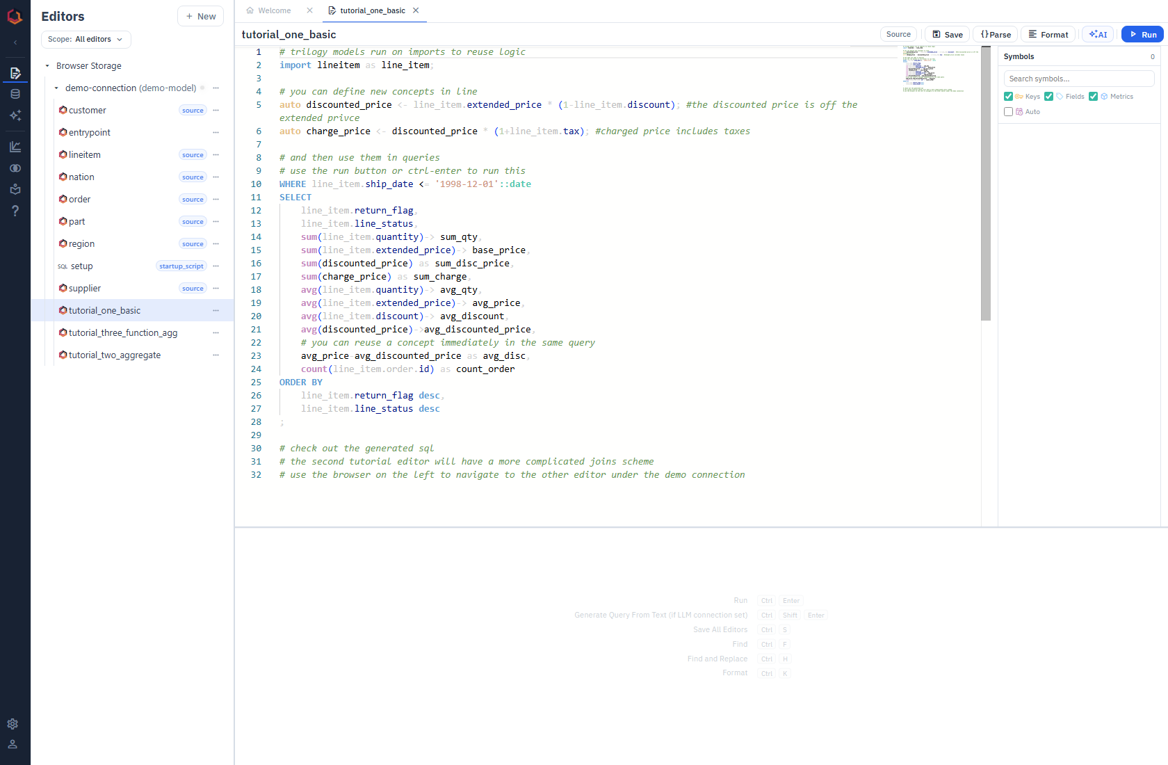 Trilogy Studio editor A view of the editor